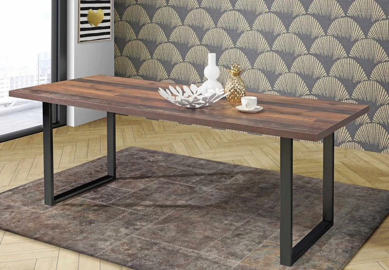 Esstisch CLIF Old Wood Optik Kufengestell schwarz von Forte
