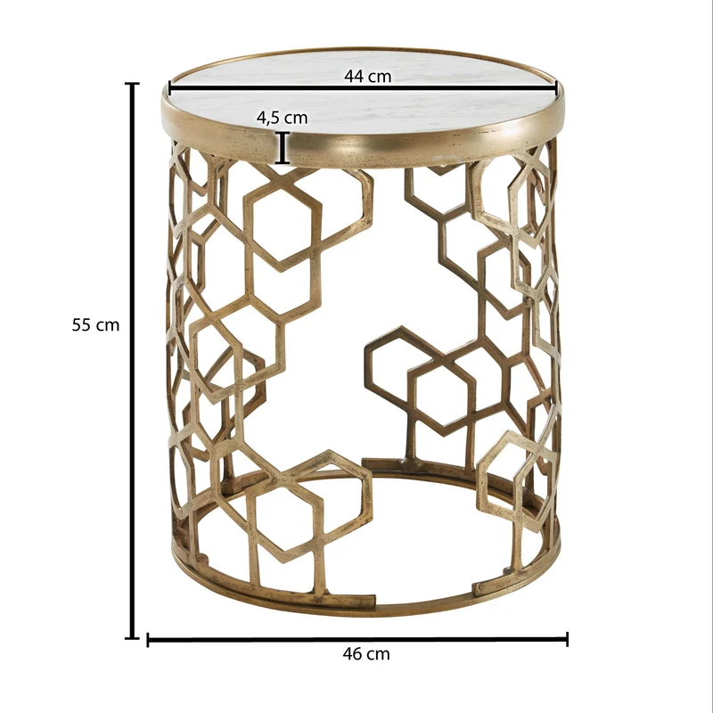 Beistelltisch Marmor Weiß 46x46x55cm Metall Gold Rund Modern
