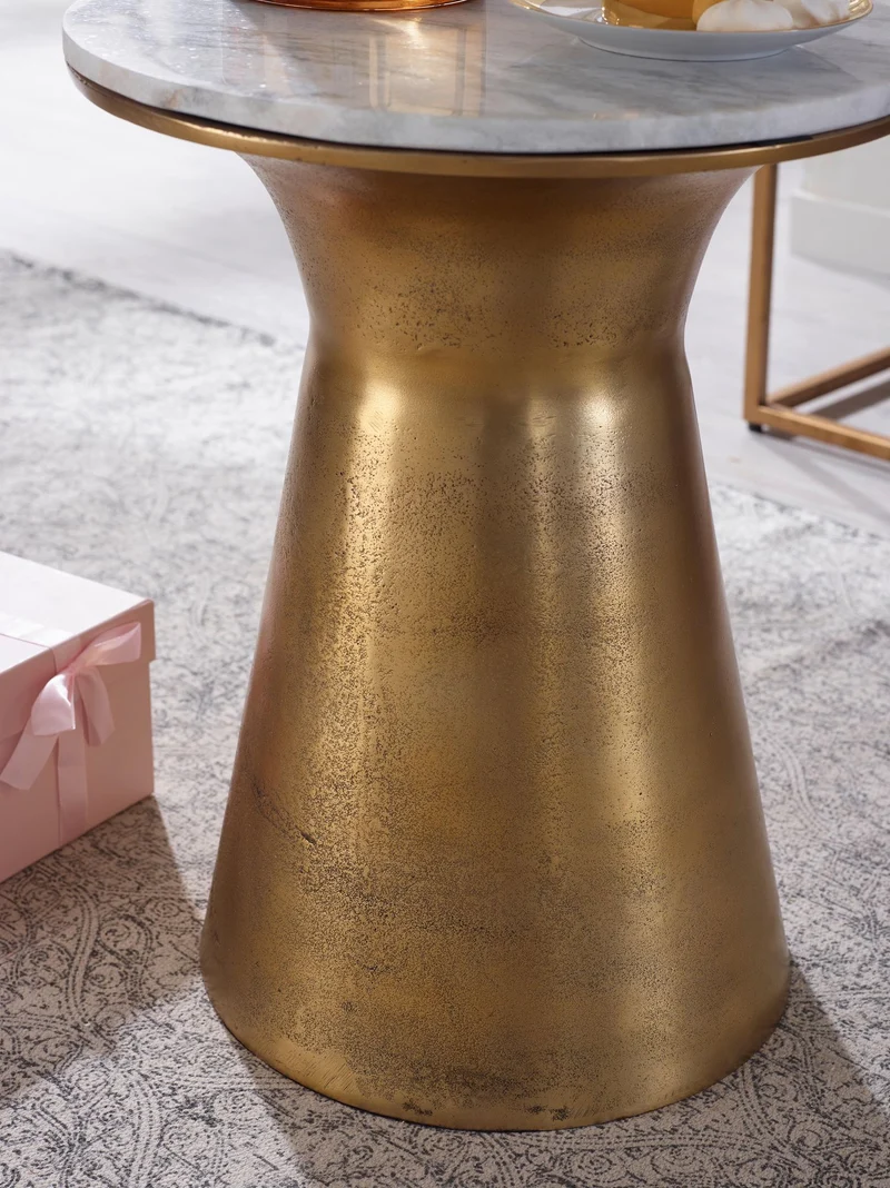 Beistelltisch Marmor Weiß 35x35x45cm Metall Gold Rund Modern