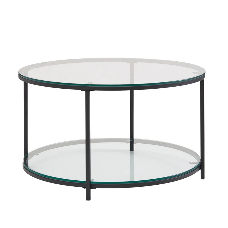 Couchtisch Rund Glas Metall 80x80x45cm Modern mit Stauraum Ablagefach