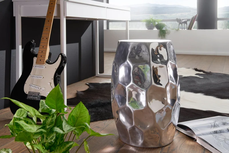 Beistelltisch Aluminium Silber 30x47x30cm orientalisch rund modern