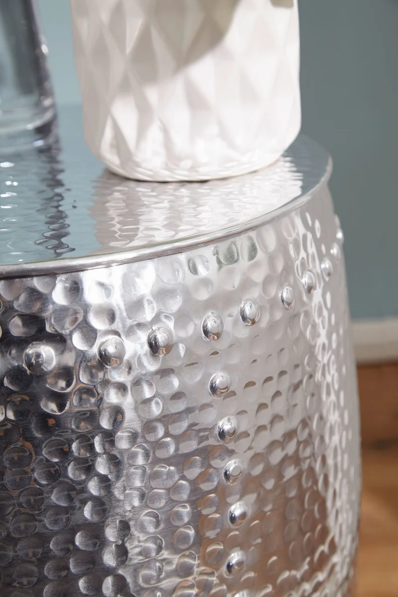 Beistelltisch Aluminium Silber orientalisch rund 42x49x42cm modern