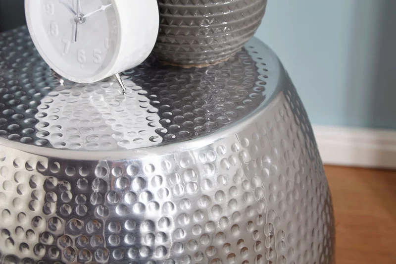 Beistelltisch Aluminium Silber Rund Orientalisch Hammerschlag 42x42x42cm
