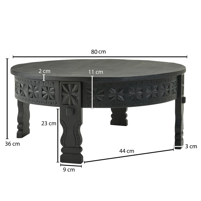 Couchtisch Mango Massivholz Rund 80x36cm Schwarz Orientalisch