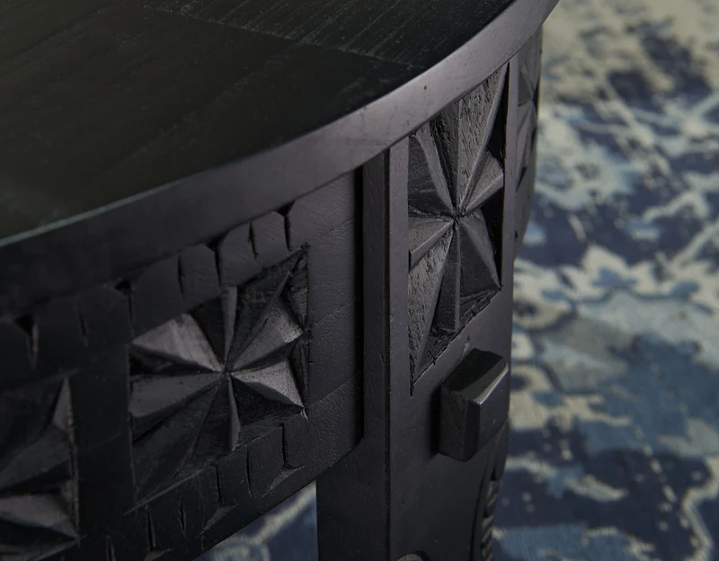 Couchtisch Mango Massivholz Rund 80x36cm Schwarz Orientalisch