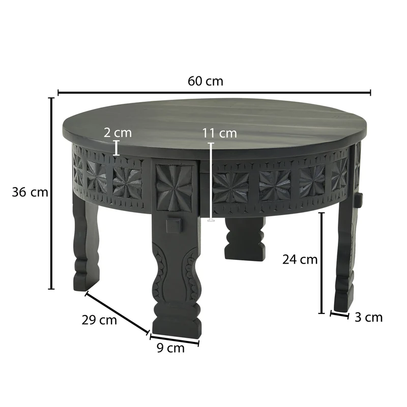 Couchtisch Mango Massivholz Rund 60x36x60cm Schwarz Orientalisch