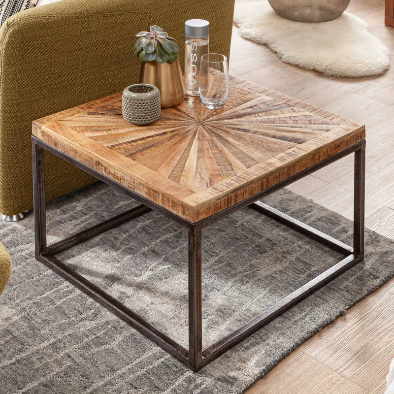 Couchtisch Mango Massivholz 55x40x55cm Metallgestell Industrial Design