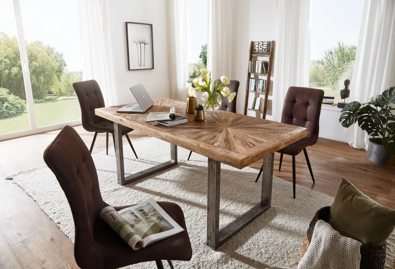 Esstisch Mango Massivholz 200x76,5x100cm Metallgestell Industrial