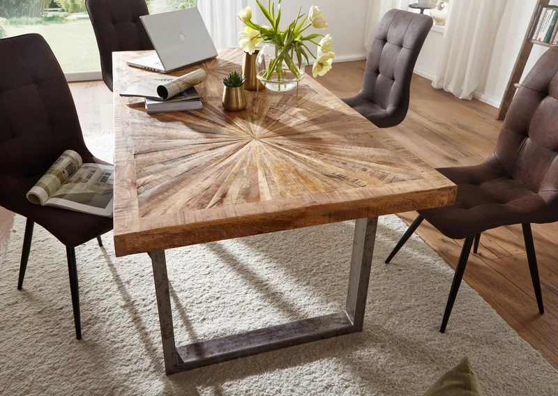 Esstisch Mango Massivholz 180x76,5x90cm Metallgestell Industrial Natur