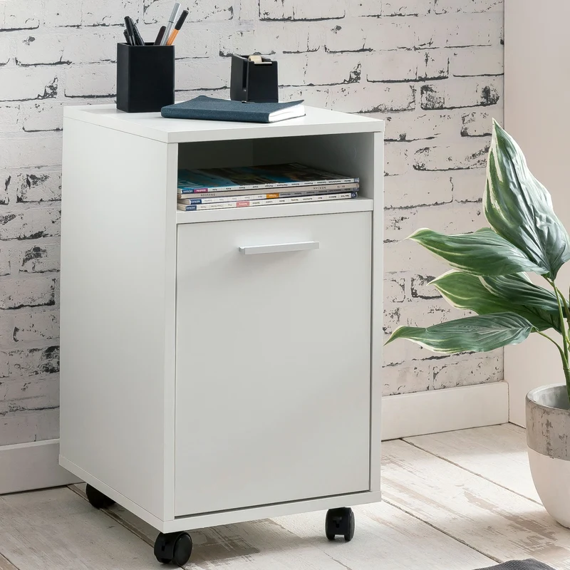 Rollcontainer Weiß 33x60x38cm Schubladenschrank mit Tür & Rollen