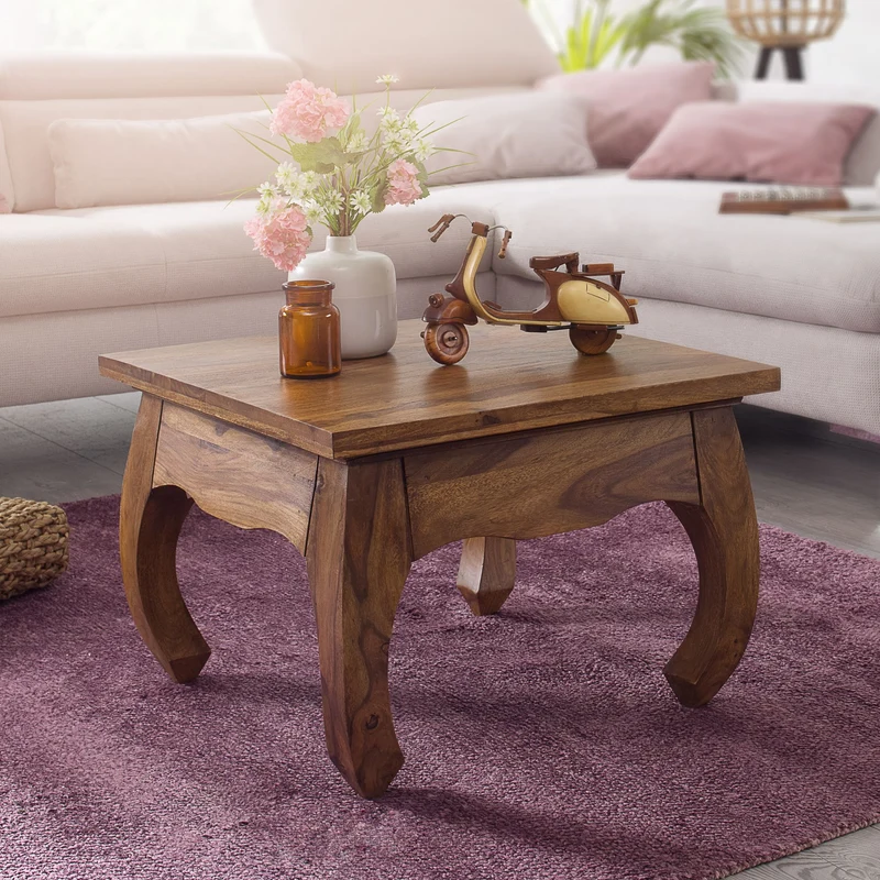 Couchtisch Sheesham Massivholz 60cm Landhausstil Dunkelbraun