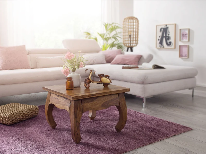 Couchtisch Sheesham Massivholz 60cm Landhausstil Dunkelbraun