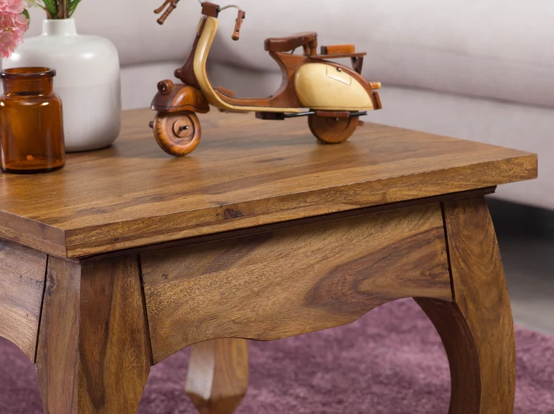 Couchtisch Sheesham Massivholz 60cm Landhausstil Dunkelbraun