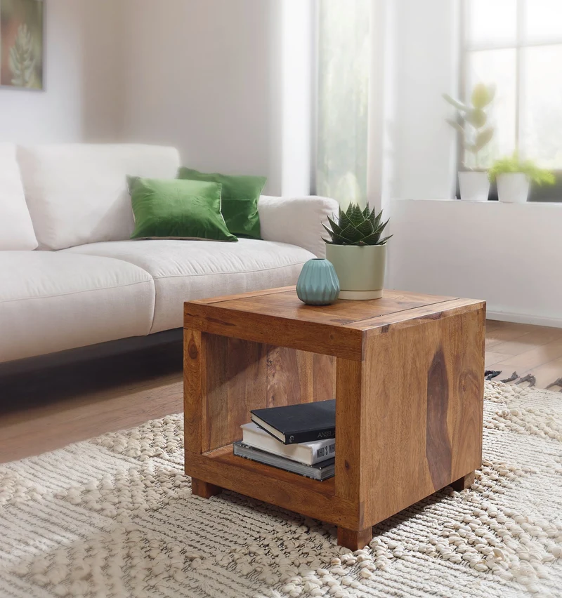 Couchtisch Mumbai Sheesham Massivholz 50cm Dunkelbraun Landhausstil