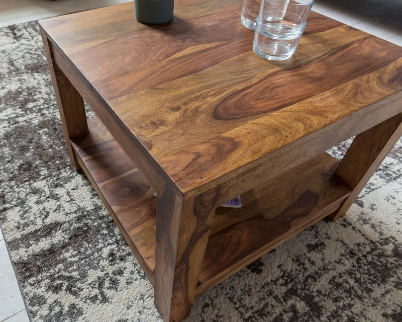 Couchtisch Mumbai Sheesham 60x60cm Landhausstil dunkelbraun