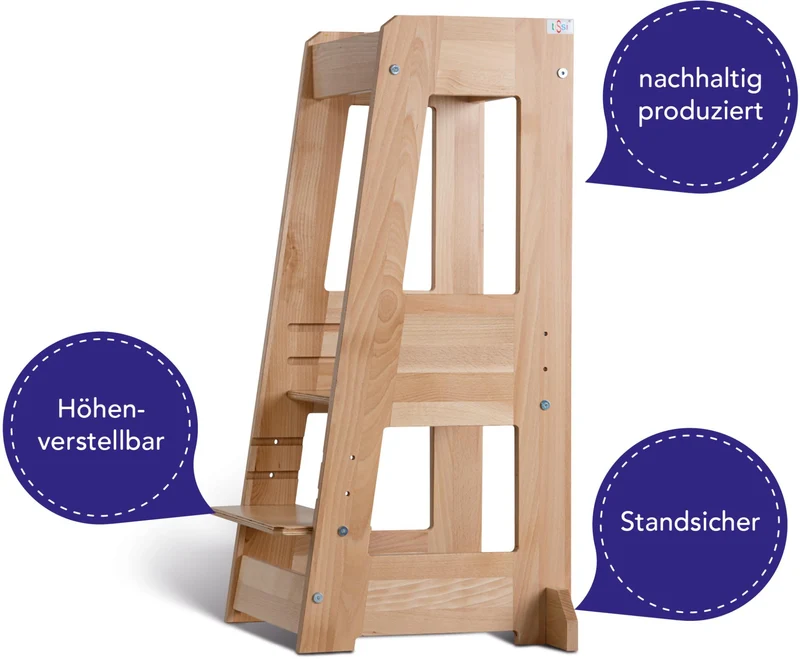 Mitwachsender Lernturm FELIX | tiSsi® Entdeckerturm | Buche Massivholz