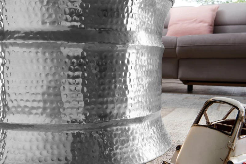 Couchtisch Aluminium Silber orientalisch rund Hammerschlag Design modern
