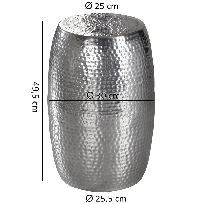Beistelltisch Aluminium Silber rund orientalisch Hammerschlag 30x49,5cm