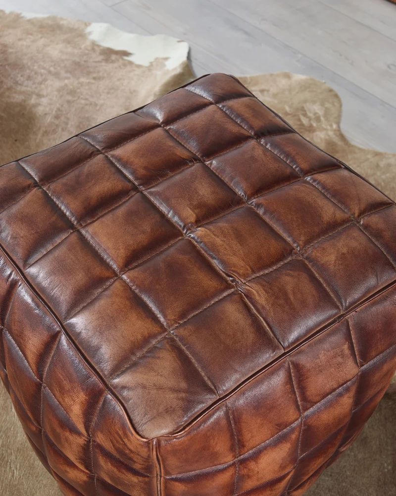Sitzwürfel Echtleder braun 39x41x39cm orientalisch Wohnzimmer Hocker