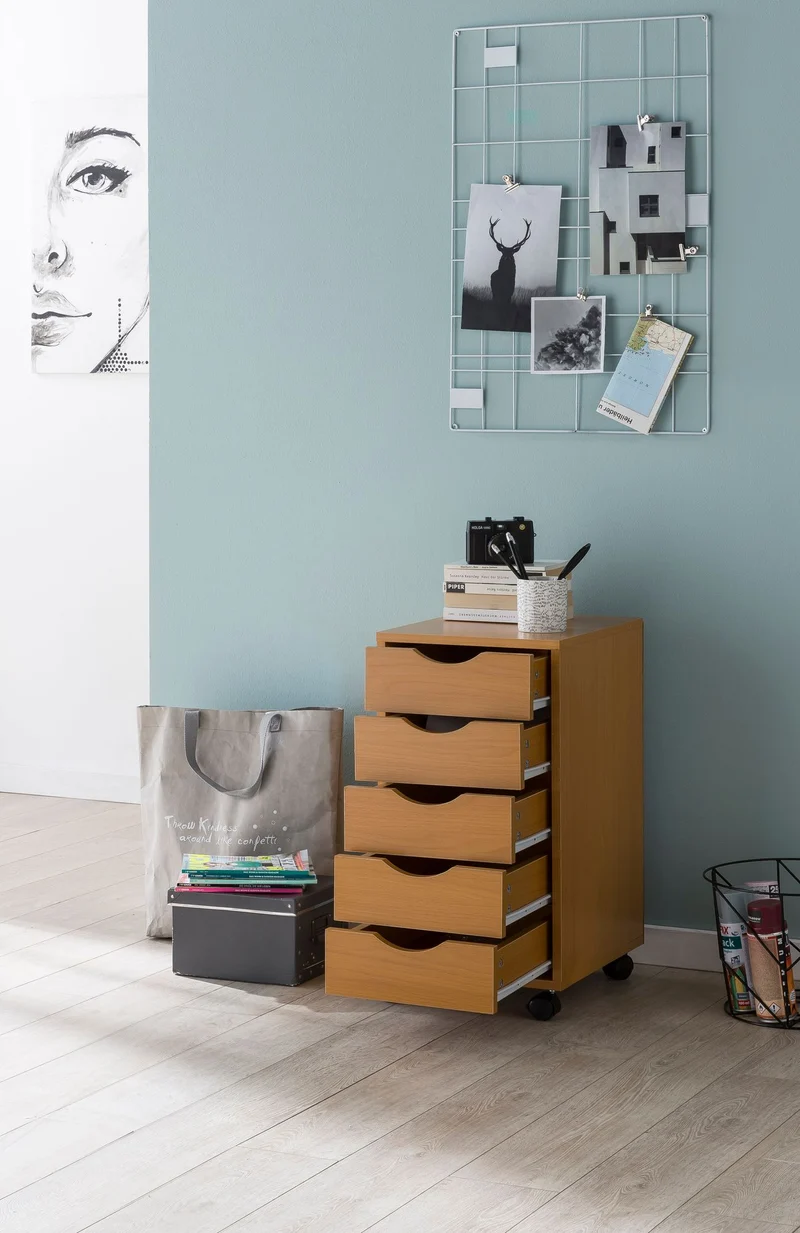 Rollcontainer WL5.924 33x64x38cm Buche MDF 5 Schubladen Bürocontainer