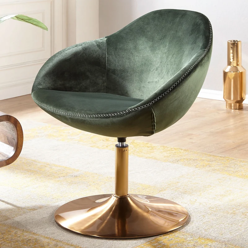 Loungesessel SIRAN Samt Grün Gold Design Drehstuhl mit Armlehne