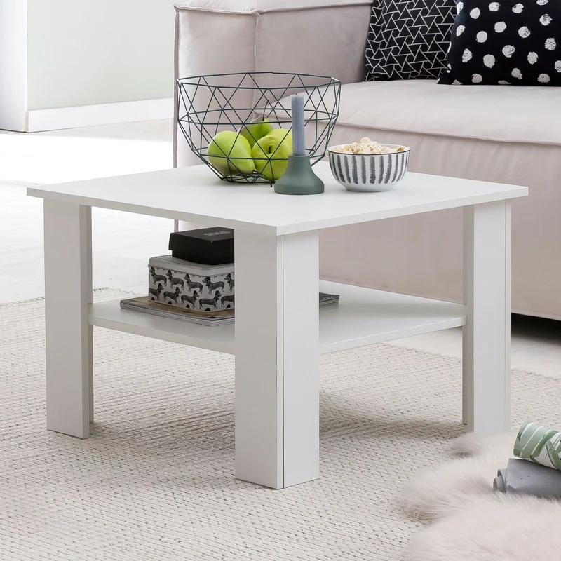 Couchtisch WL5.834 Weiß 60x42x60cm Design Holztisch mit Ablage