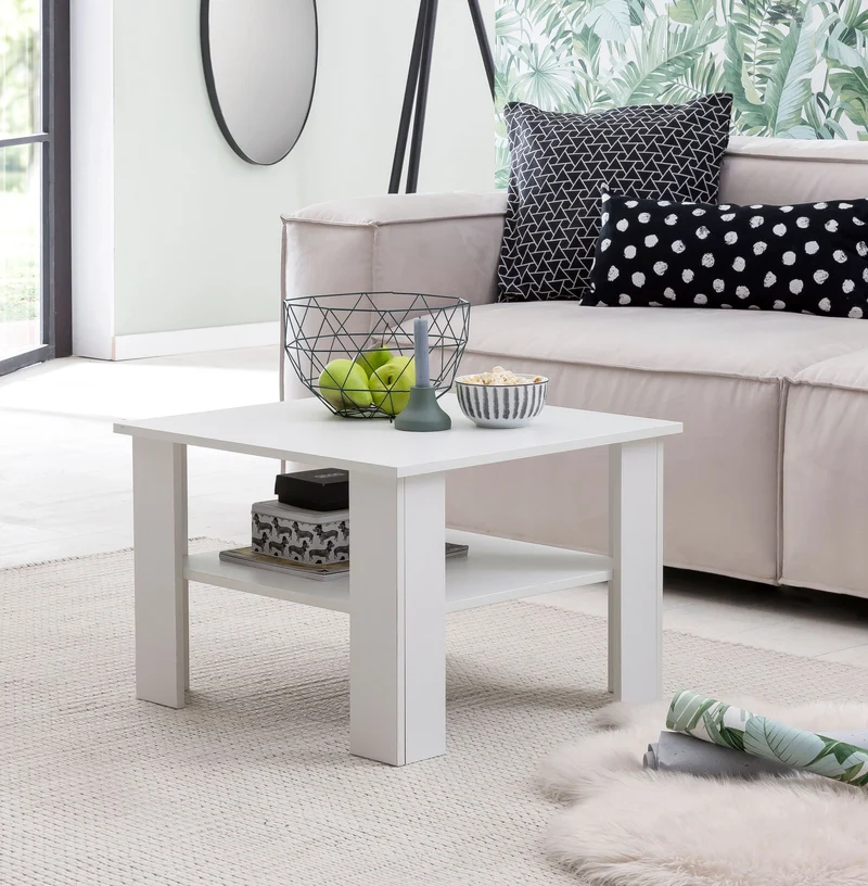 Couchtisch WL5.834 Weiß 60x42x60cm Design Holztisch mit Ablage