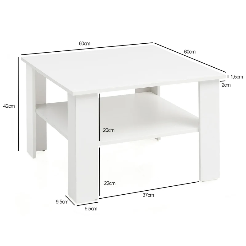 Couchtisch WL5.834 Weiß 60x42x60cm Design Holztisch mit Ablage
