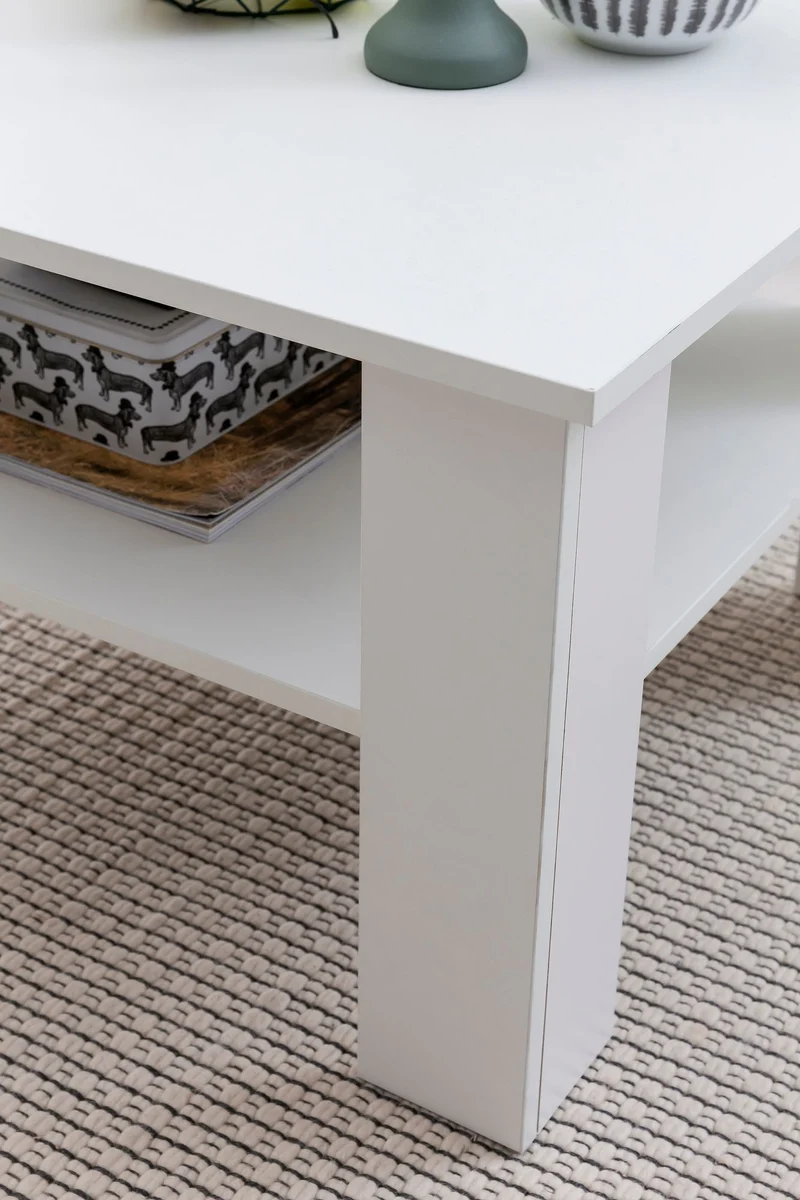 Couchtisch WL5.834 Weiß 60x42x60cm Design Holztisch mit Ablage