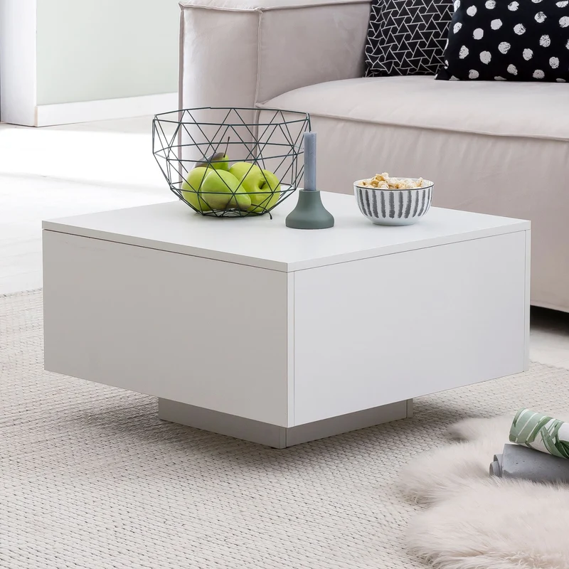 Couchtisch WL5.832 60x60x35,5cm Spanplatte Weiß Modern Quadratisch
