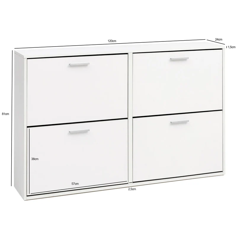 Schuhschrank WL5.829 120x81x24cm Holz Weiß 4 Fächer Flurschrank