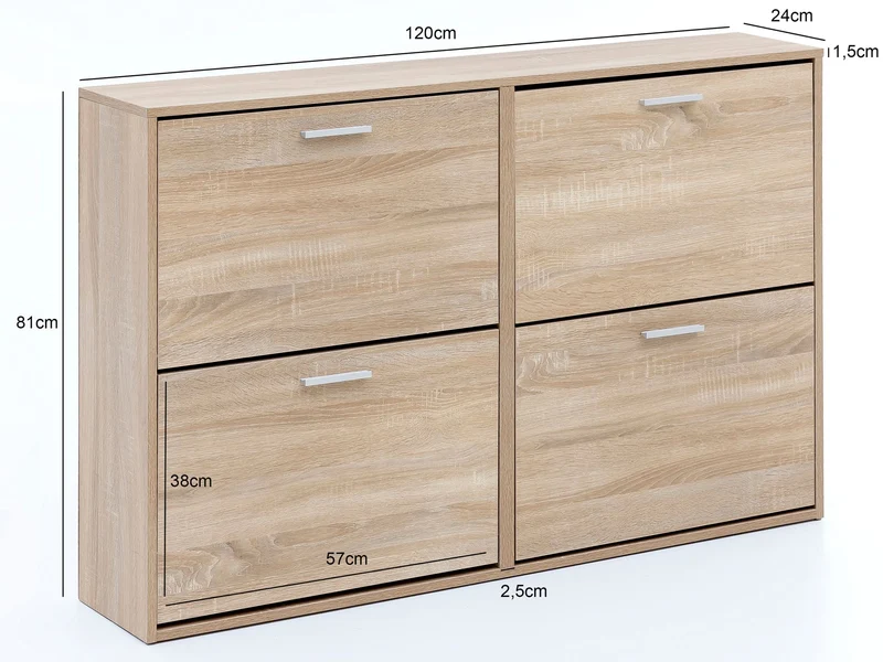 Schuhschrank WL5.828 120x81x24cm Holz Sonoma 4 Fächer Flurkommode