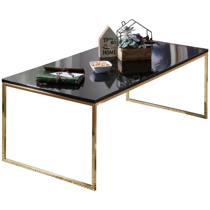 Couchtisch 120x45x60cm Metall Holz Schwarz Gold rechteckig modern