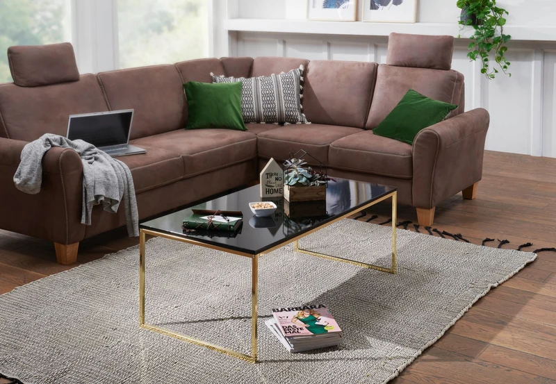 Couchtisch 120x45x60cm Metall Holz Schwarz Gold rechteckig modern