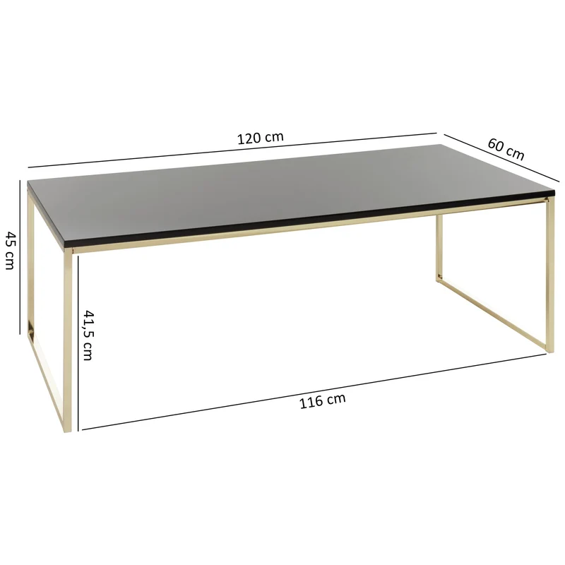 Couchtisch 120x45x60cm Metall Holz Schwarz Gold rechteckig modern
