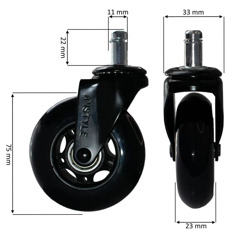 Bürostuhlrollen 5er Set 75mm Universal Schwerlastrollen Hartboden Schwarz