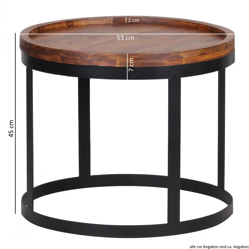 Beistelltische Akola 2er Set Sheesham Massivholz Metallgestell Landhausstil