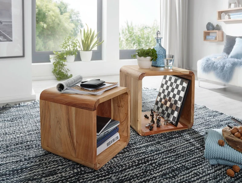 Satztisch-Set BOHA 2er Massivholz Akazie Landhausstil Braun