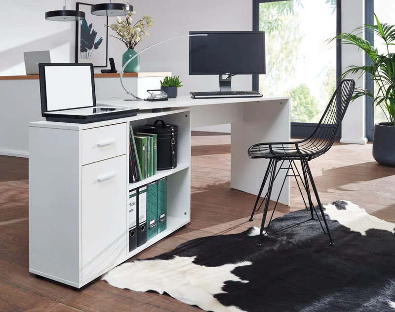 Eckschreibtisch mit Regal Weiß 120x75,5x106,5cm Modern Home Office