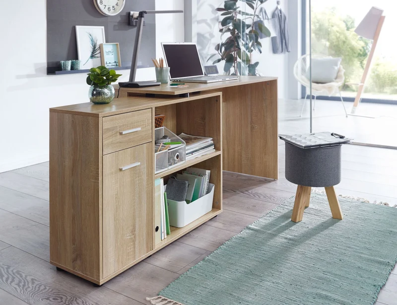 Eckschreibtisch mit Regal Sonoma 120x75,5x106,5cm Modern Home Office