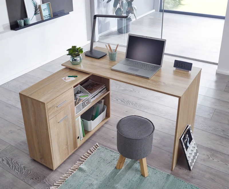 Eckschreibtisch mit Regal Sonoma 120x75,5x106,5cm Modern Home Office