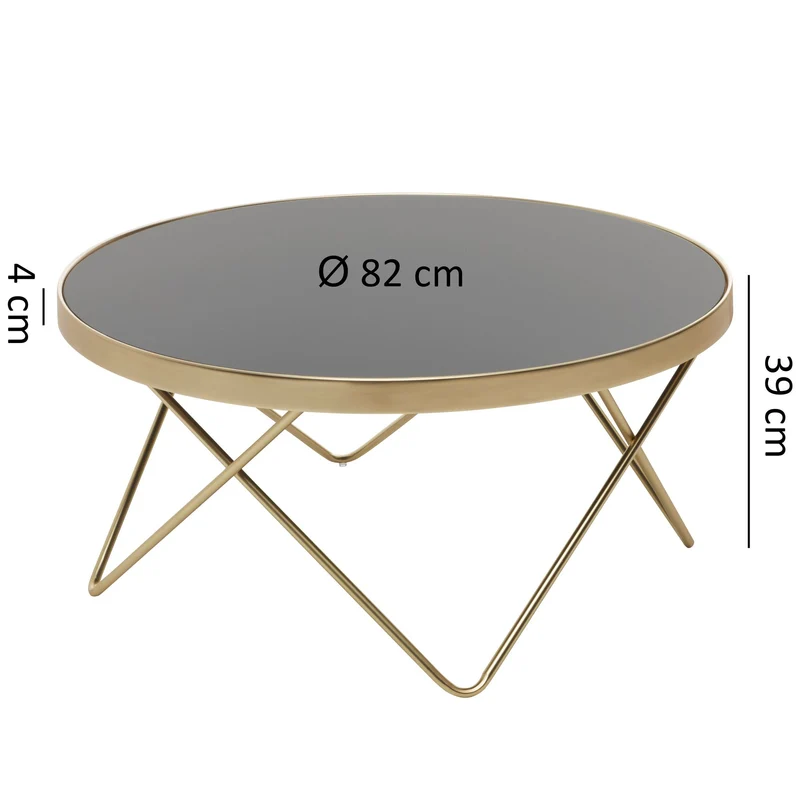 Couchtisch Ø82cm Schwarz Gold Metall Glasplatte modern Wohnzimmertisch