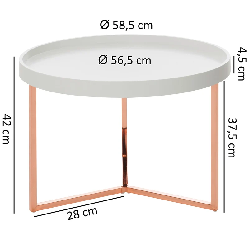 Couchtisch JESI 58,5x42x58,5cm Weiß Kupfer Metall Retro Design Rund
