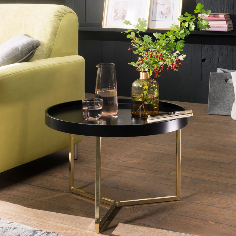 Couchtisch JESI 58,5x42x58,5cm Metall Schwarz Gold Retro Design Rund