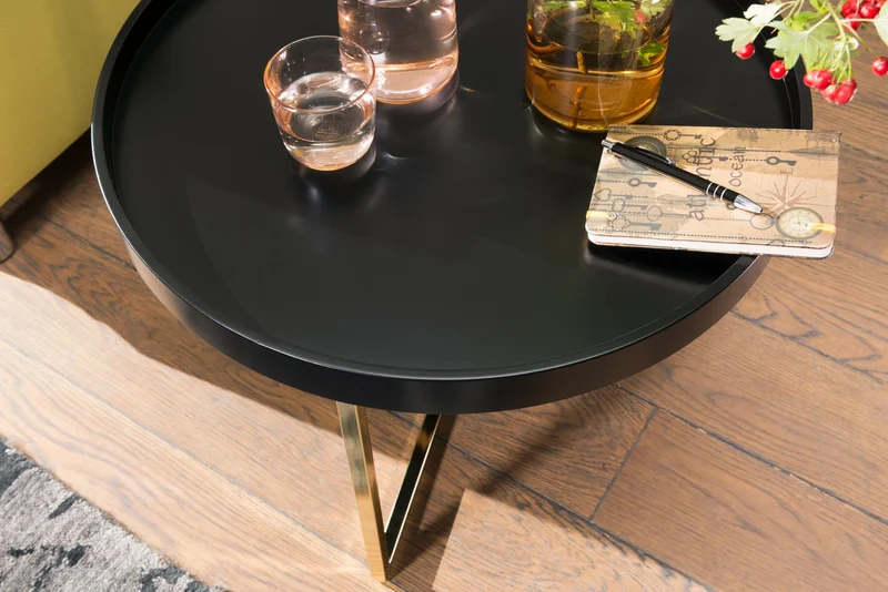 Couchtisch JESI 58,5x42x58,5cm Metall Schwarz Gold Retro Design Rund