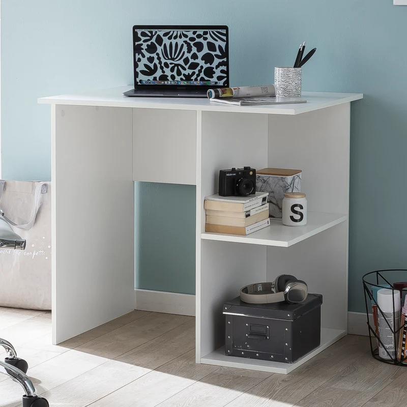 Schreibtisch WL5.757 Weiß 82x60x76cm mit Ablage Modern Büro