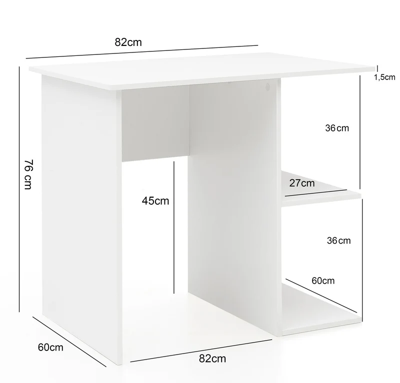 Schreibtisch WL5.757 Weiß 82x60x76cm mit Ablage Modern Büro