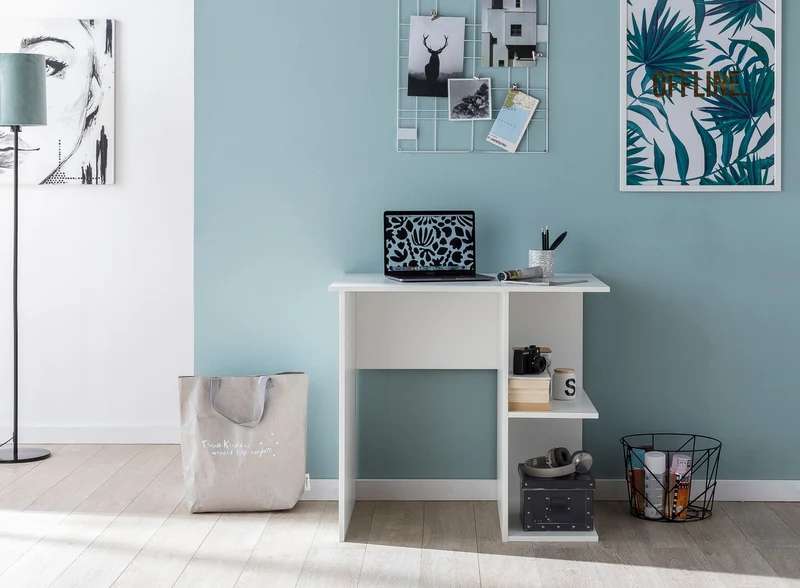 Schreibtisch WL5.757 Weiß 82x60x76cm mit Ablage Modern Büro