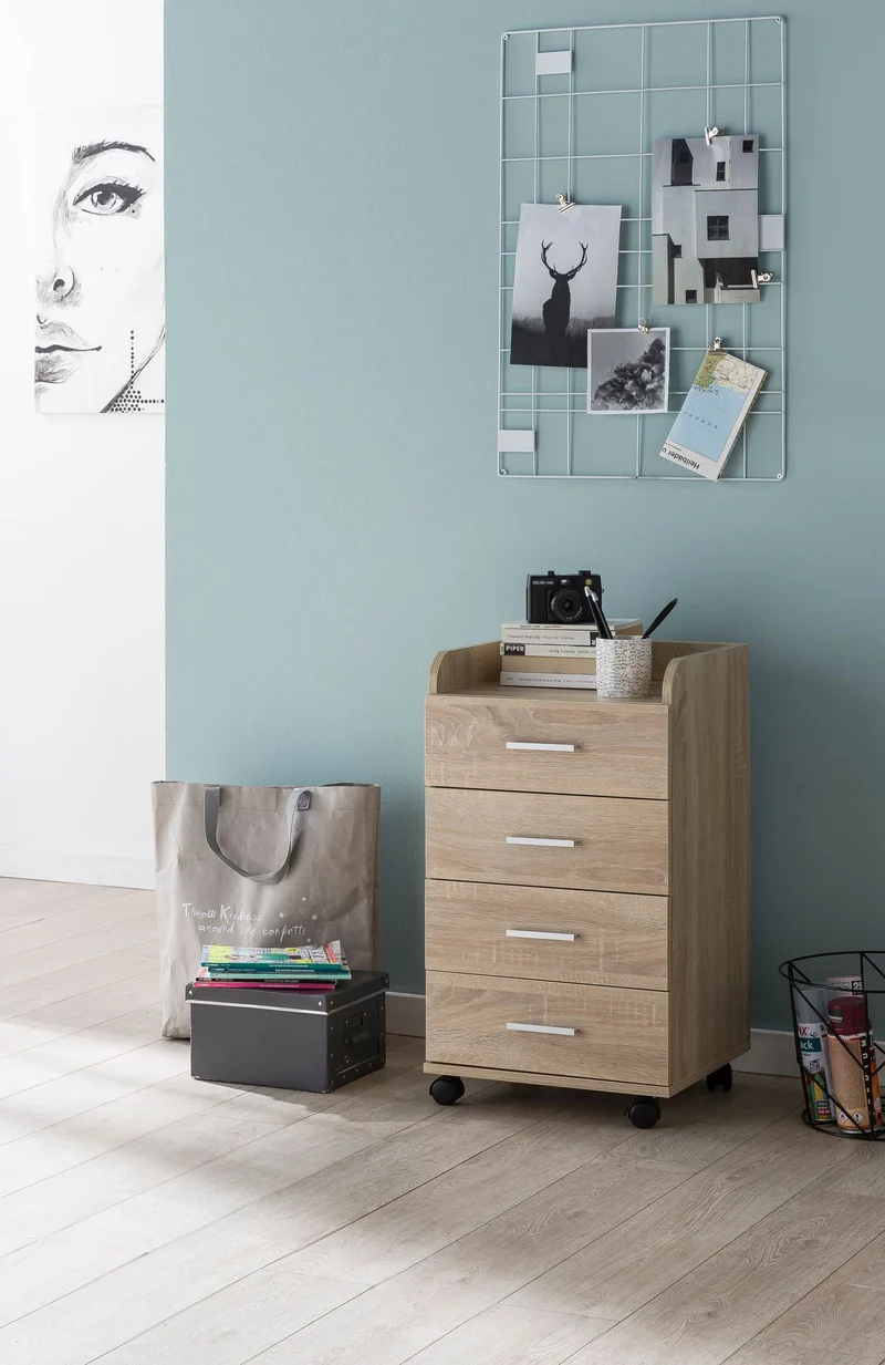 Rollcontainer WL5.749 40x70,5x33cm Sonoma 4 Schubladen Bürocontainer