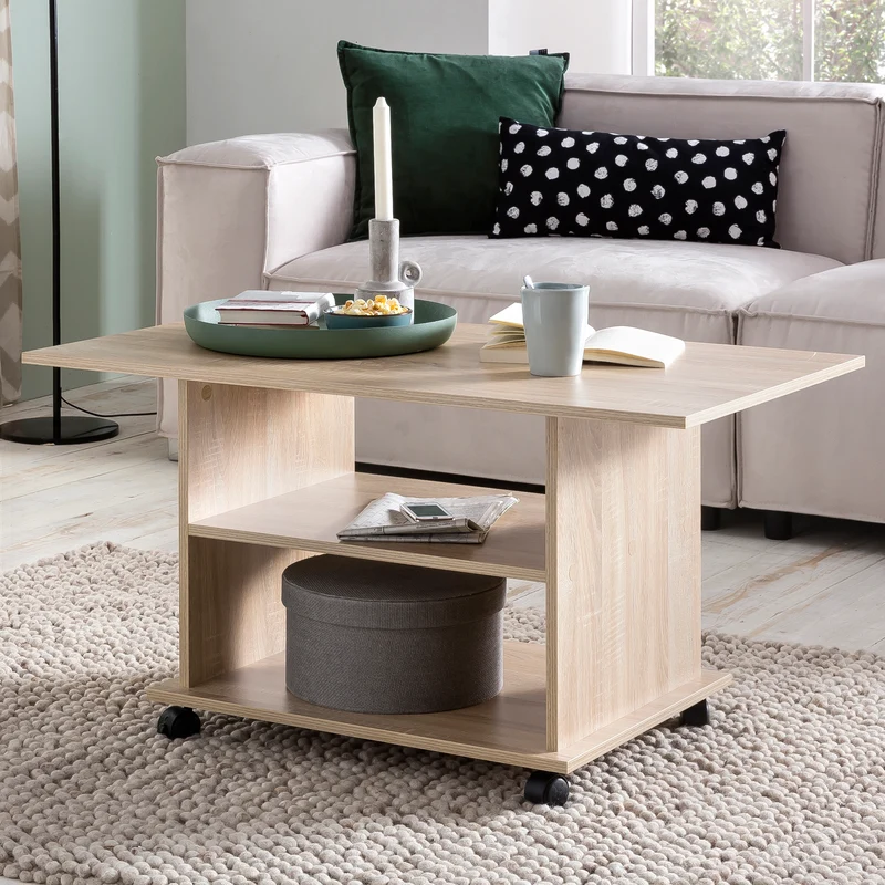 Couchtisch WL5.739 Sonoma drehbar mit Rollen Holz Stauraum 95x51x54,5cm